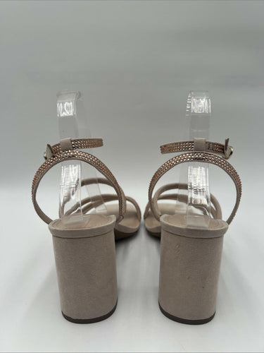 Kelly & Katie CADENE Taupe Fabric Square Toe Strappy Rhinestone Sandals, 10M Kelly