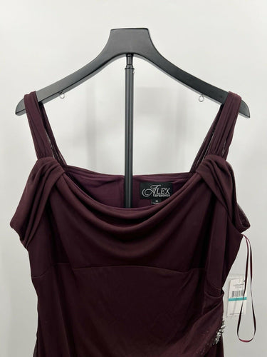 Alex Evenings Dress Wine Burgundy Draped Beaded Cold Shoulder Gown 16 Alex Evenings