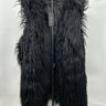 City Chic Woman’s black shaggy long-hair faux fur vest Fluffy Open Front Size L City Chic