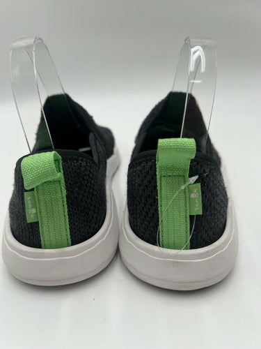Sanuk Black Heather Knit Slip On Sneakers Green Pull Tab Size 8
