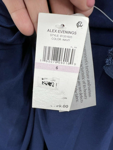 Alex Evenings Long Gown Navy Lace Sequin Top Twist Front Formal Dress 6 Alex Evenings