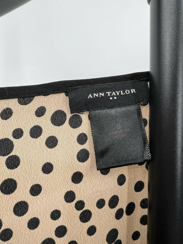 Ann Taylor Blouse Womens  Tan Black Polka Dot 3/4 Sleeve Top Work Office S Ann Taylor