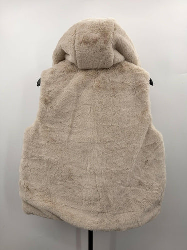 Joie Beige Reversible Puffer Vest Faux Fur Hooded Quilted Gold Zip Pocket M