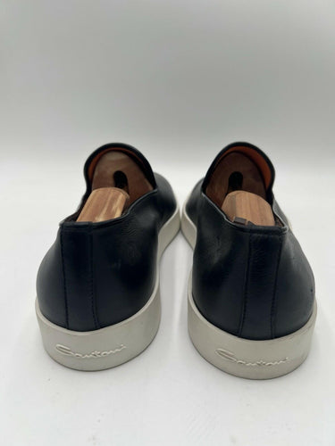 Santoni Men's Atlantis Black Leather Slip-On Loafers Size 9