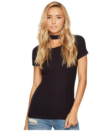 Women's Free People Bright Lights Choker Tee, Black Size S