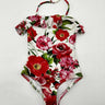 Milly Minis girls' floral swimsuit ruffled neckline and a vibrant red Size 4 MILLY