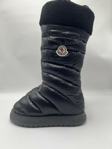 Women’s Moncler Gaia Pocket Puffer Snow Fleece Trim Black Boots Size 37 Moncler