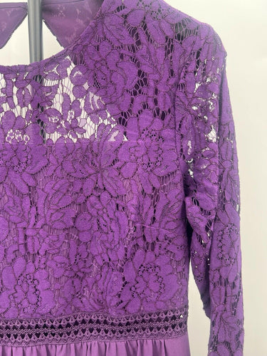 Truth & Fable Dress Womens L Purple Lace Maxi Long Sleeve Formal Boho L Truth & Fable