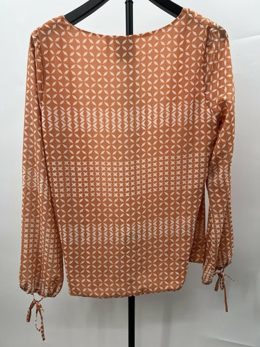 L'Academie Top Womens Blouse Deep V Draped Tie Sleeve Geometric Terracotta S L’academie