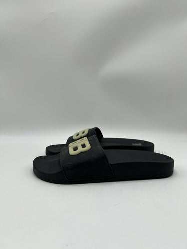 Balenciaga Pool Slide sandals in black rubber 3D Glow In Dark Logo Size 7