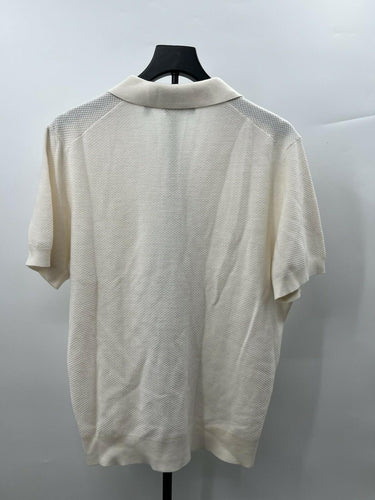 Murano Polo Sweater Mens Knit Camp Collar Button Up Ivory Textured Shirt L Polo