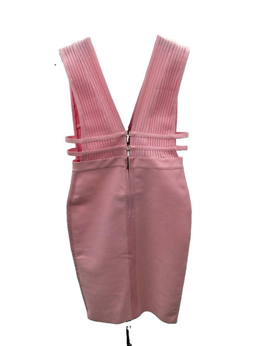 Bebe pink Woman’s Plunge Neck Bandage Dress Strappy Waits Cutouts Size L