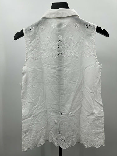 C.A.S.L.O.N Womans white sleeveless button-down shirt Eyelet Embroidery Size XXS
