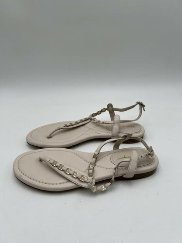 Women’s Salvatore Ferragamo Tahiti Gold Tone Chain White Leather Size 5.5