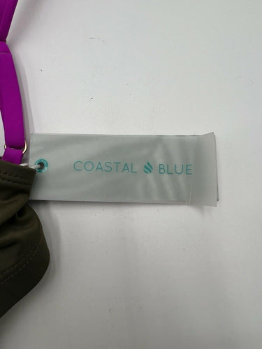 Coastal Blue Bandeau Bikini Top Olive Green Magenta Halter Colorblock NWT M Coastal