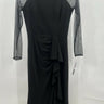 NWT Betsy & Adam Black Mock Neck Mesh Sleeve Ruffle Cascade Gown Size 2 Betsy & Adam
