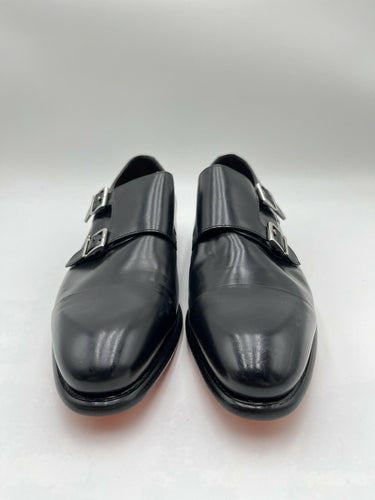 Santoni Men’s Black Leather Double Monk Strap Shoes Size 8.5D