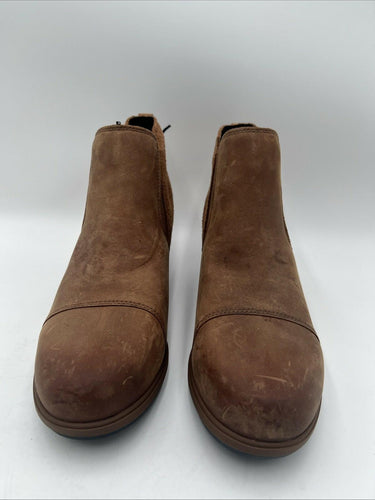 NWOB Sorel Evie Wedge Bootie Pull On Ankle Boot Suede Leather Tan Size 10.5