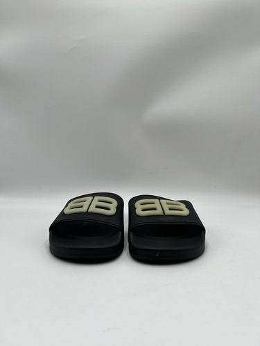 Balenciaga Pool Slide sandals in black rubber 3D Glow In Dark Logo Size 7