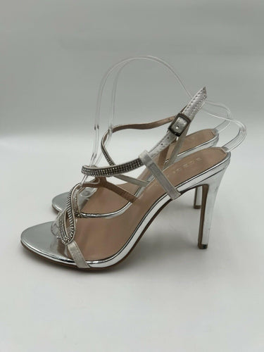 BCBG Generation Silver Rhinestone Strappy Heels Stiletto Size 8.5
