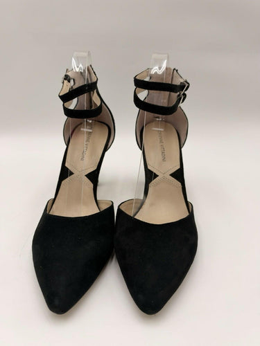 Adrienne Vittadini Womens Black Suede Pointed Toe Ankle Strap Heels Size 9