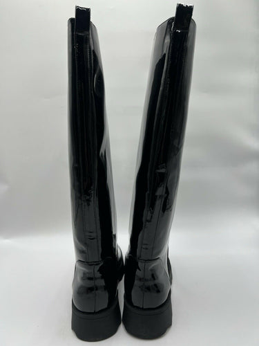 Aerosoles Slalom Black Patent Knee High Lug Boots Womens Size 8 M