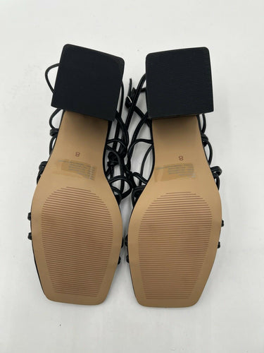 FARYL Black Strappy Lace Up Block Heel Knotted Square Toe Sandals Womens 8 Faryl