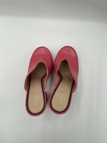 Gucci Janaya GG Monogram Studded Platform Mules in pink leather Size 39