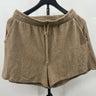Socialite Cozy Shorts Camel Tan Fuzzy Drawstring Pockets Lounge  L SOCIALITE
