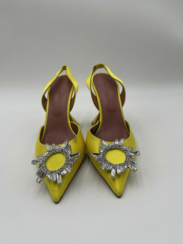 Amina Muaddi yellow Begum crystal slingback heels Size 37.5 Amina Muaddi