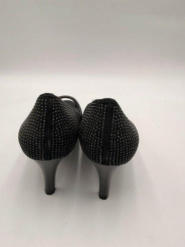 Van Eli VanEli Womens Black Rhinestone Peep Toe Kitten Heel Pumps Used 8