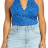 BP. Print V-Neck Halter Top in Blue Frosty Foulard Size 1X BP.