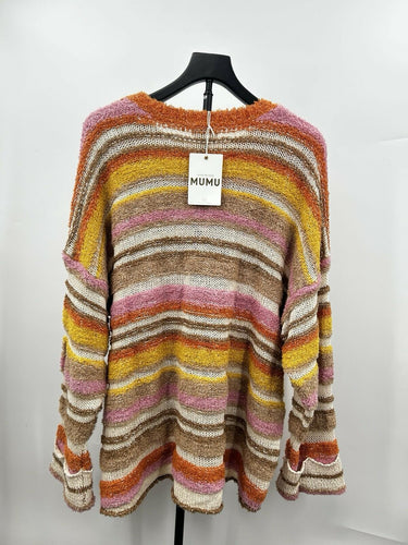 Show Me Your Mumu Sue Cuffed Sweater Vibrant Multi-colored  Stripe Knit Size L Mumu