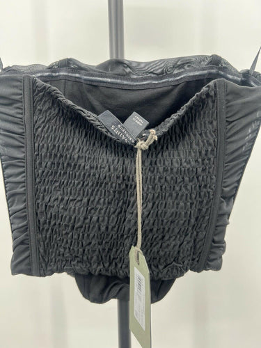 AllSaints KYM Corset Top Black Ruched Mesh Boned Smocked Back NWT US 4