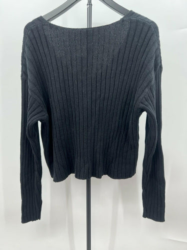 Abound Womens Black Ribbed V Neck Cropped Knit Sweater Oversized NWT - Size M