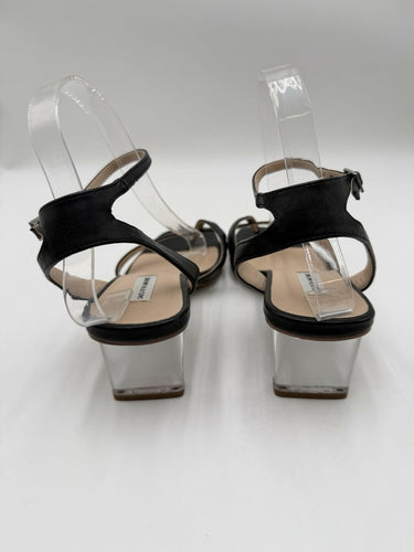 Women’s Saks Fifth Avenue black Leather sandals minimalist Heels Size 8.5M