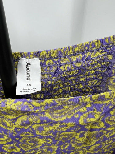 ABOUND Top Purple Yellow Paisley Smocked Babydoll Puff Sleeve Boho - 3X