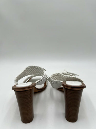 Women’s Alexandre Birman Clarita Woven Block White Leather Heel Sandals Size 40