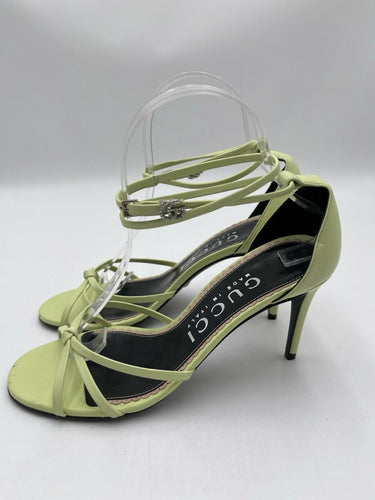 Gucci Nappa Charlotte GG Ankle Strap High Heel Sandals in pistachio Size 37.5