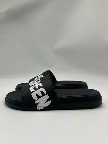 Alexander McQueen Graffiti Logo black rubber pool slide Size 42 M Alexander Mcqueen