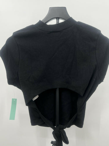 ABOUND Top Womens L Black Mock Neck Open Back Tie Back Crop Short Sleeve L