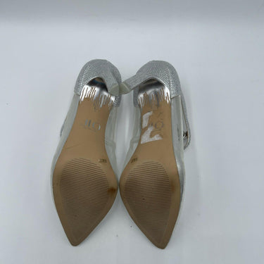 JLO Jennifer Lopez MORLEY Silver/Clear Point Toe Embellished Stilettos, 6.5M