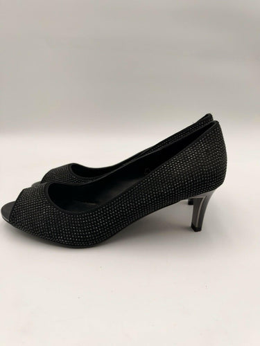 Van Eli VanEli Womens Black Rhinestone Peep Toe Kitten Heel Pumps Used 8