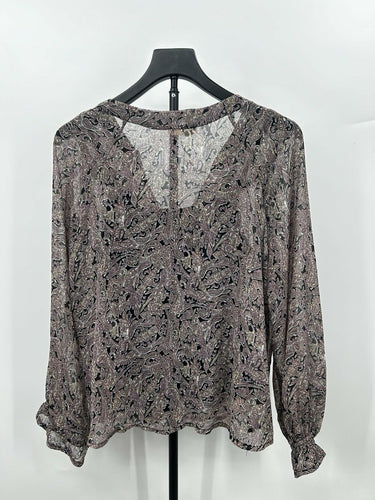 Lovestitch Blouse Woman’s  paisley pattern black lace trim along the neckline S Lovestitch