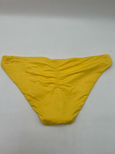 Becca by Rebecca Yellow High Cut Bikini Bottom Shirred Cheeky NWT Womens L