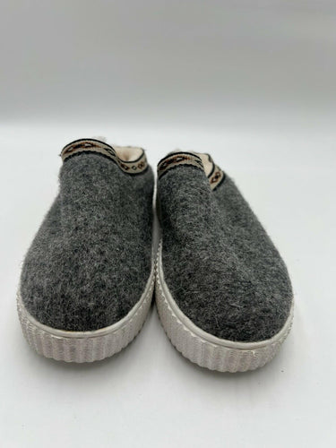 Religious Comfort Gray Wool Faux Fur Lined Platform Slippers Size 6