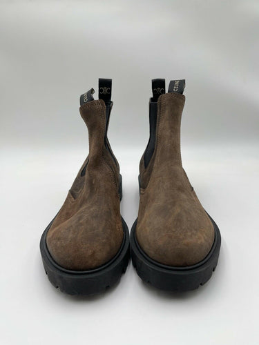 CELINE Nubuck Ankle Chelsea Boots in brown Leather Size 38.5