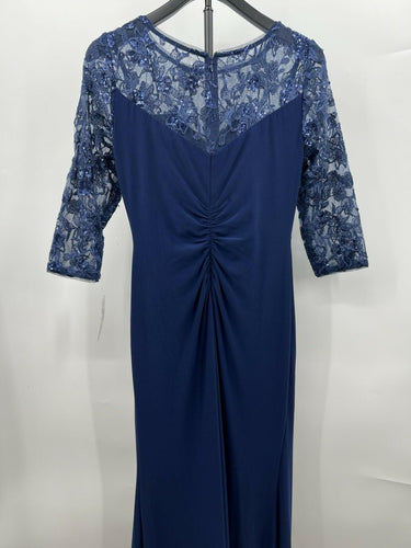 Alex Evenings Long Gown Navy Lace Sequin Top Twist Front Formal Dress 6 Alex Evenings