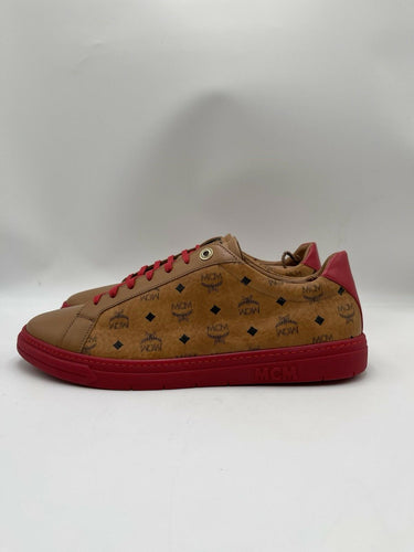 MCM Men’s Terrain Derby Visetos Logo Low Top Sneakers Cognac Leather Size 44