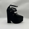 Versace Women’s Tempest Platform Pumps Black Satin Leather Trim Size 35.5 Versace